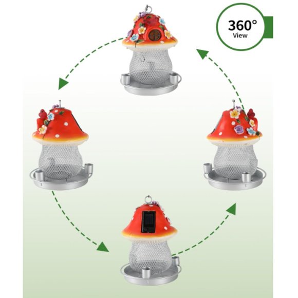 Large Solar Cell/ Metal Mesh/ Mushroom-Shaped Rasin Bird Feeder for Outdoors - Picture 6 of 12